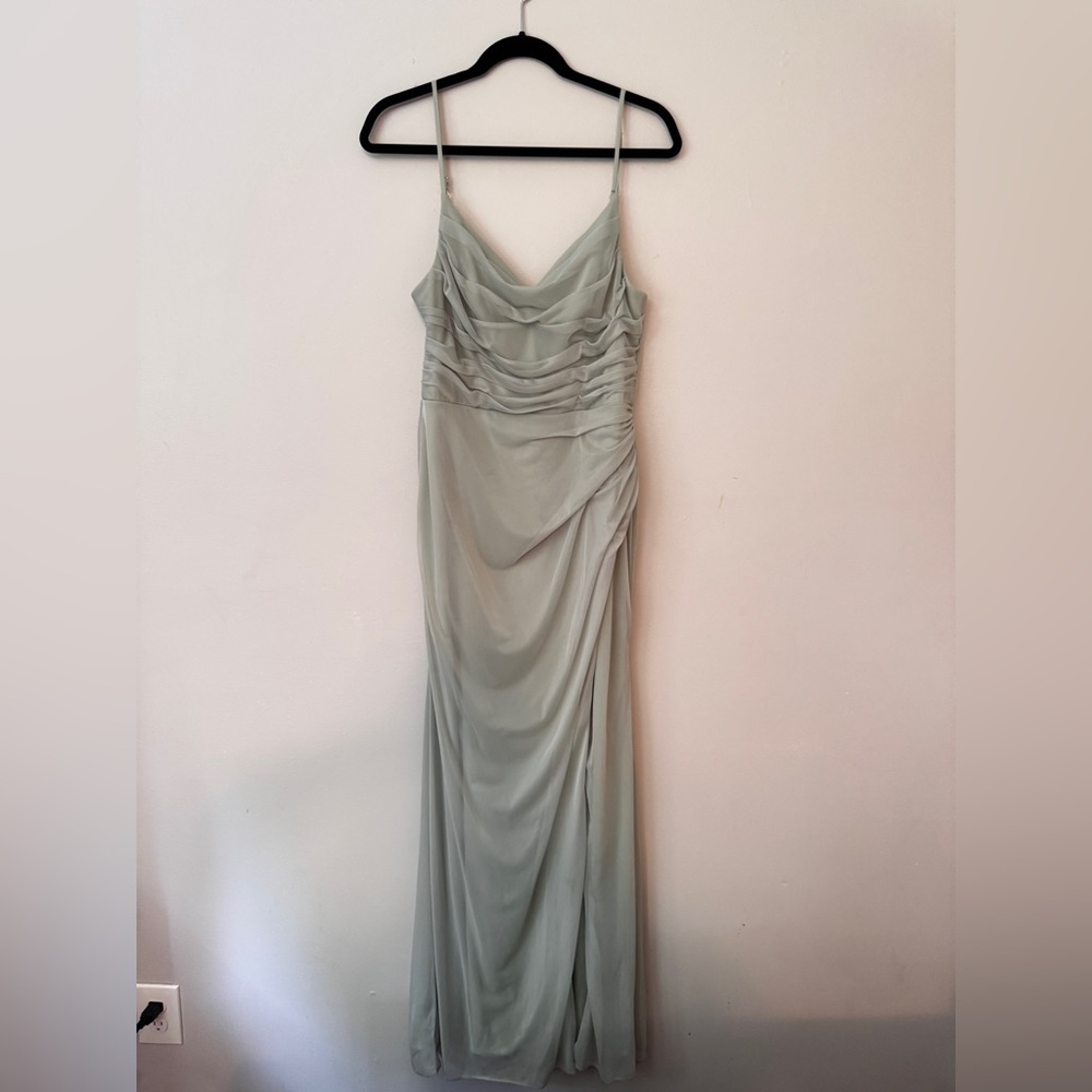 Azazie Deandre Dress- sage green Elegant Draped Evening Gown